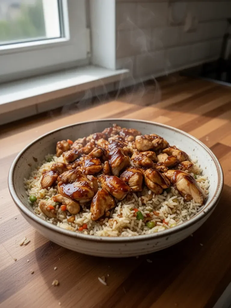 Jednopatelniowa odważna kurczak w miodzie BBQ z ryżem