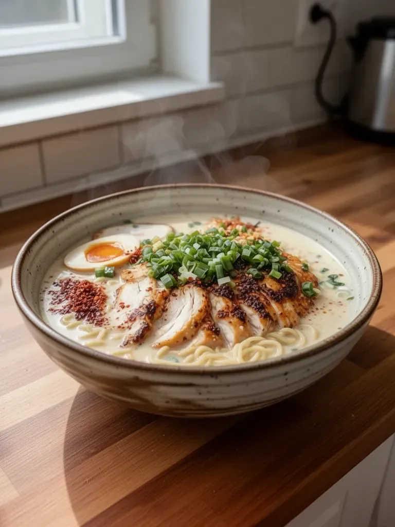 Kremowe Ramen z Kurczakiem i Czosnkiem