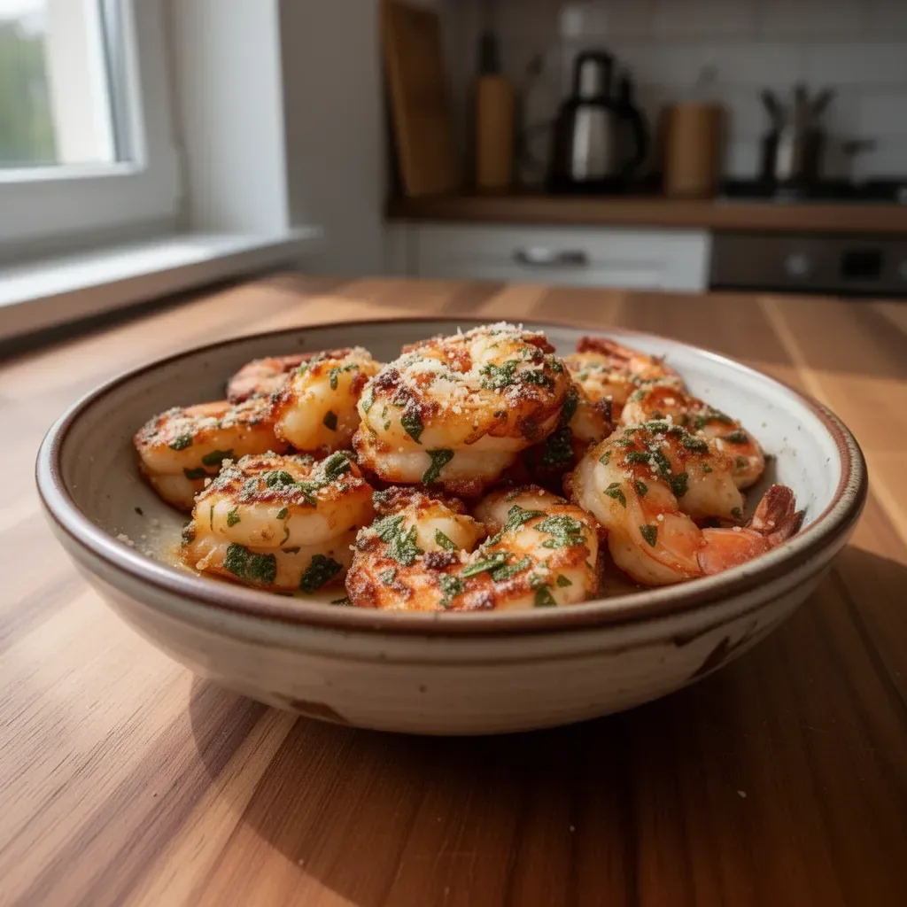 Krewetki pieczone z czosnkiem i parmezanem