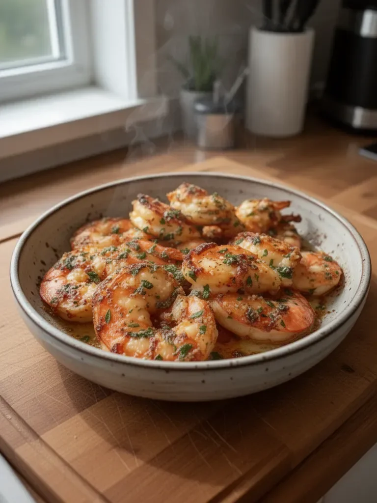 Krewetki pieczone z czosnkiem i parmezanem
