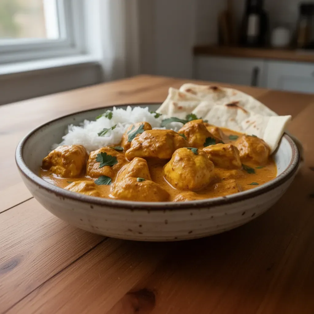 Smaczny kurczak curry z aromatycznymi przyprawami i warzywami