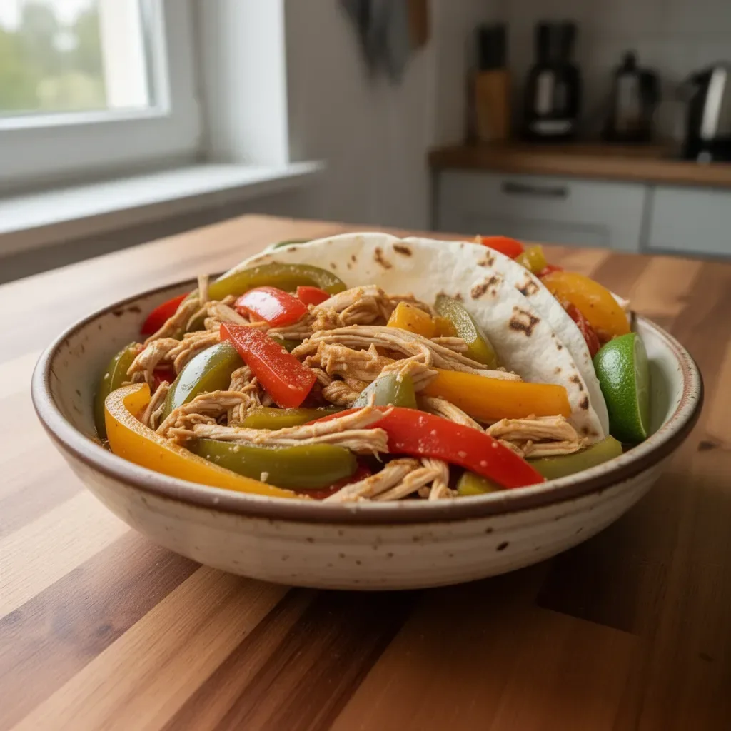 Kurczak Fajitas w wolnowarze na talerzu z dodatkami