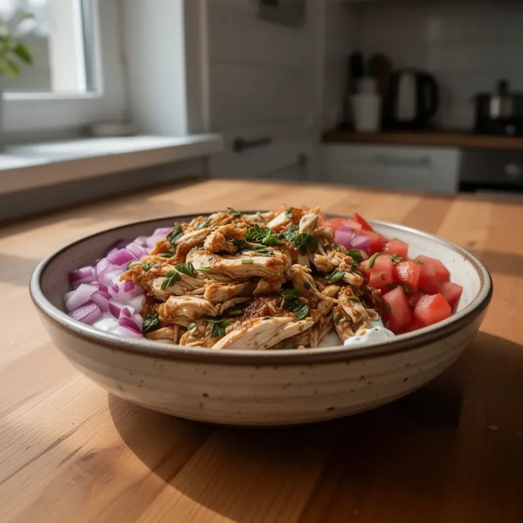 Pyszny Kurczak Shawarma przygotowany w wolnowarze z aromatycznymi przyprawami.