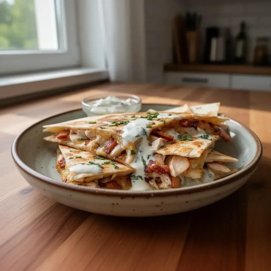Łatwe quesadilla z kurczakiem, boczkiem i sosem ranch – przepis