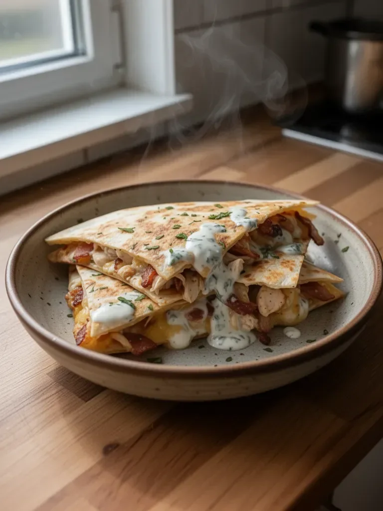 Łatwe quesadilla z kurczakiem, boczkiem i sosem ranch