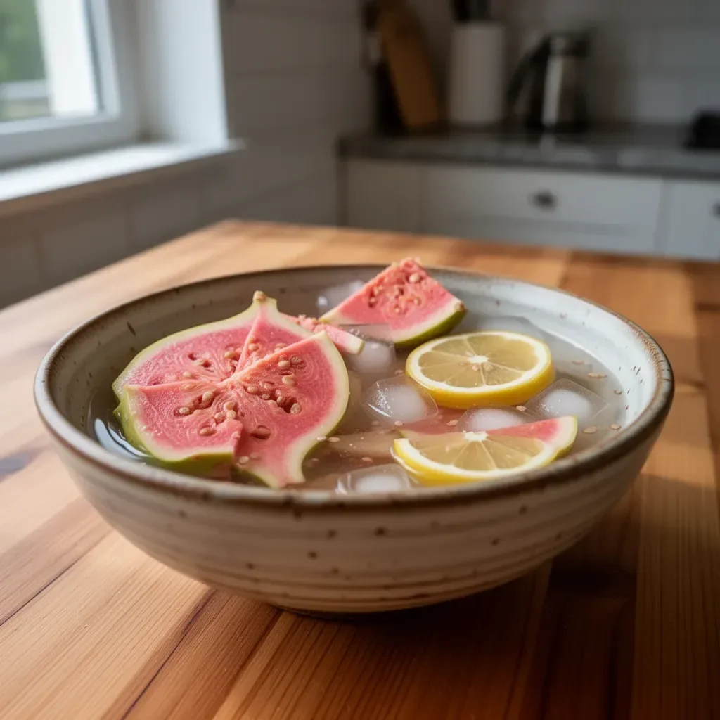 Lemoniada z guawą i białą herbatą z lodem w szklance