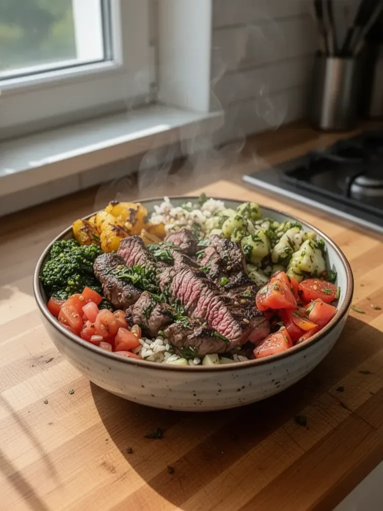 Mediterranean Steak Bowl in Polish is "Miska Stekowa w Stylu Śródziemnomorskim".