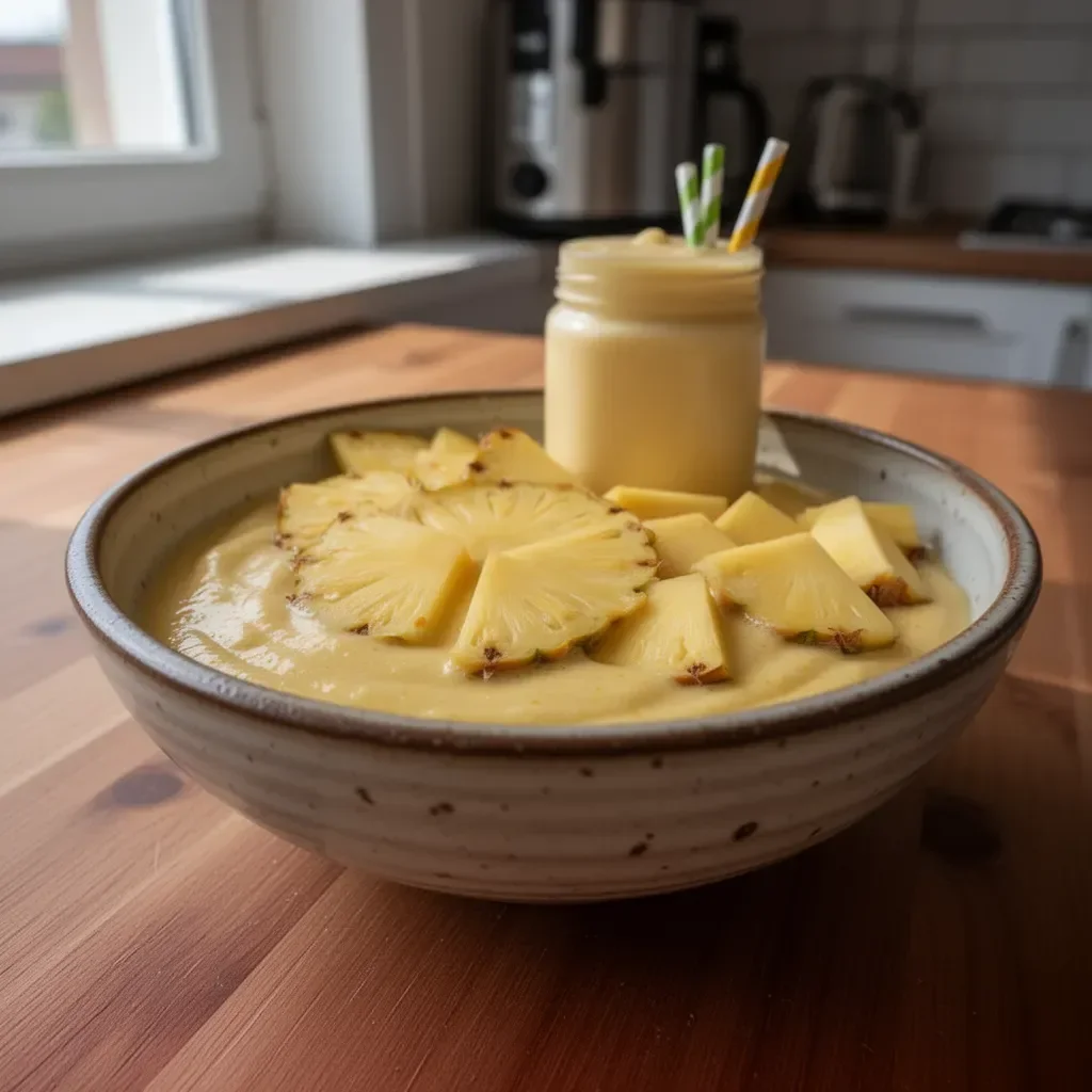 Smoothie ananasowo-pomarańczowe w szklance, zdrowy i pyszny napój owocowy