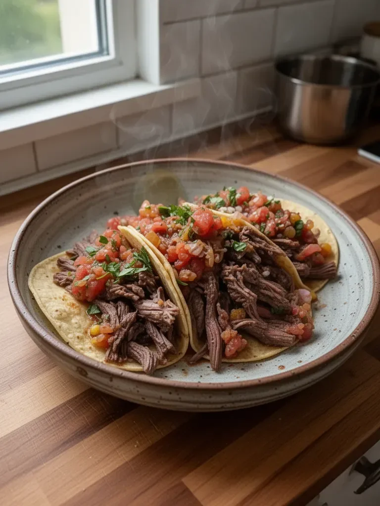Tacos uliczne z flank stekiem z wolnowaru