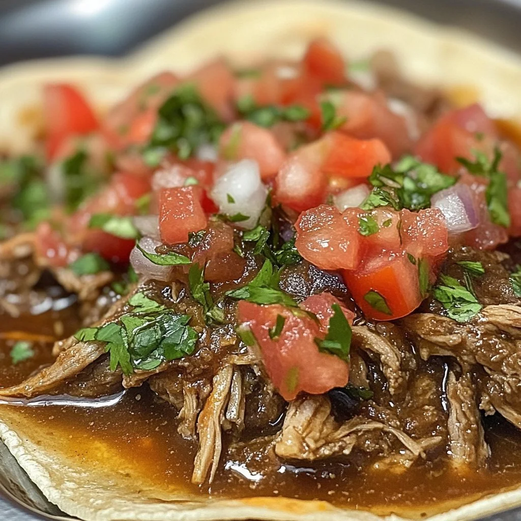 Tacos z birrią krokodyla na talerzu, apetycznie podane z dodatkami.