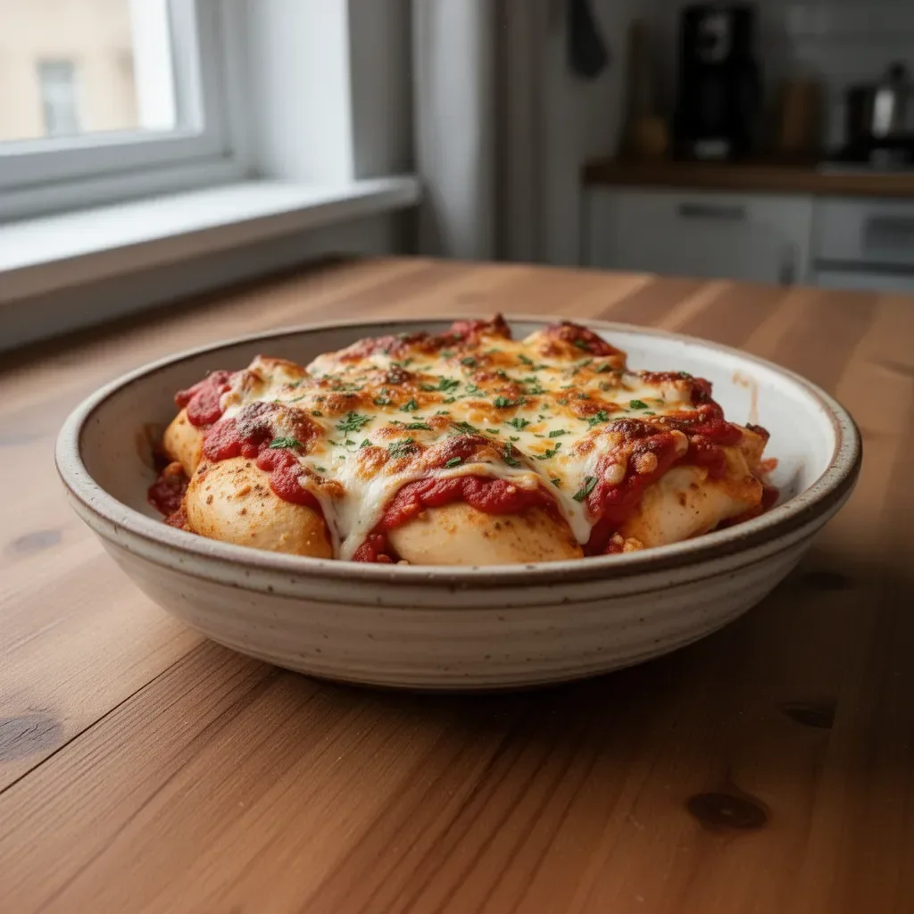 Zapiekanka z kurczaka po parmeńsku - smakowite danie na talerzu