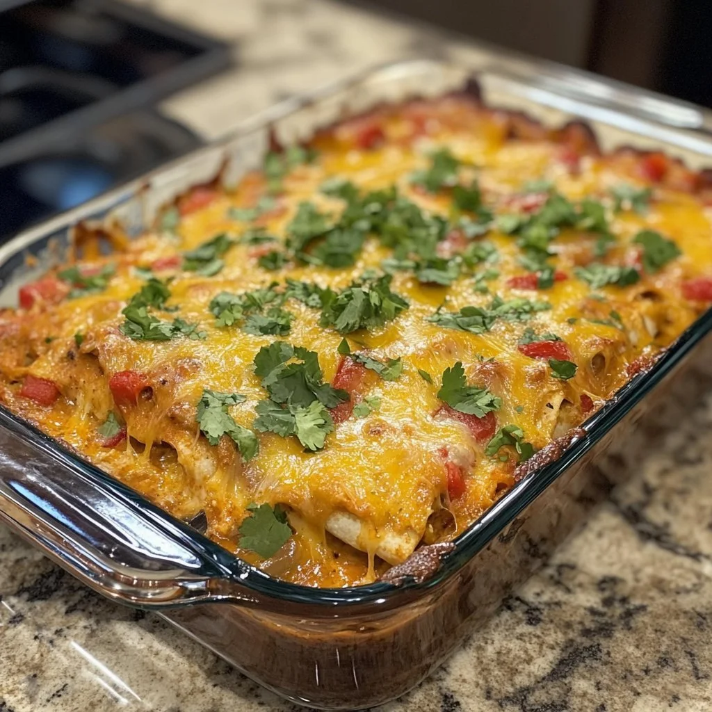 Zapiekanka enchilada z kurczakiem przygotowana na wolnym ogniu