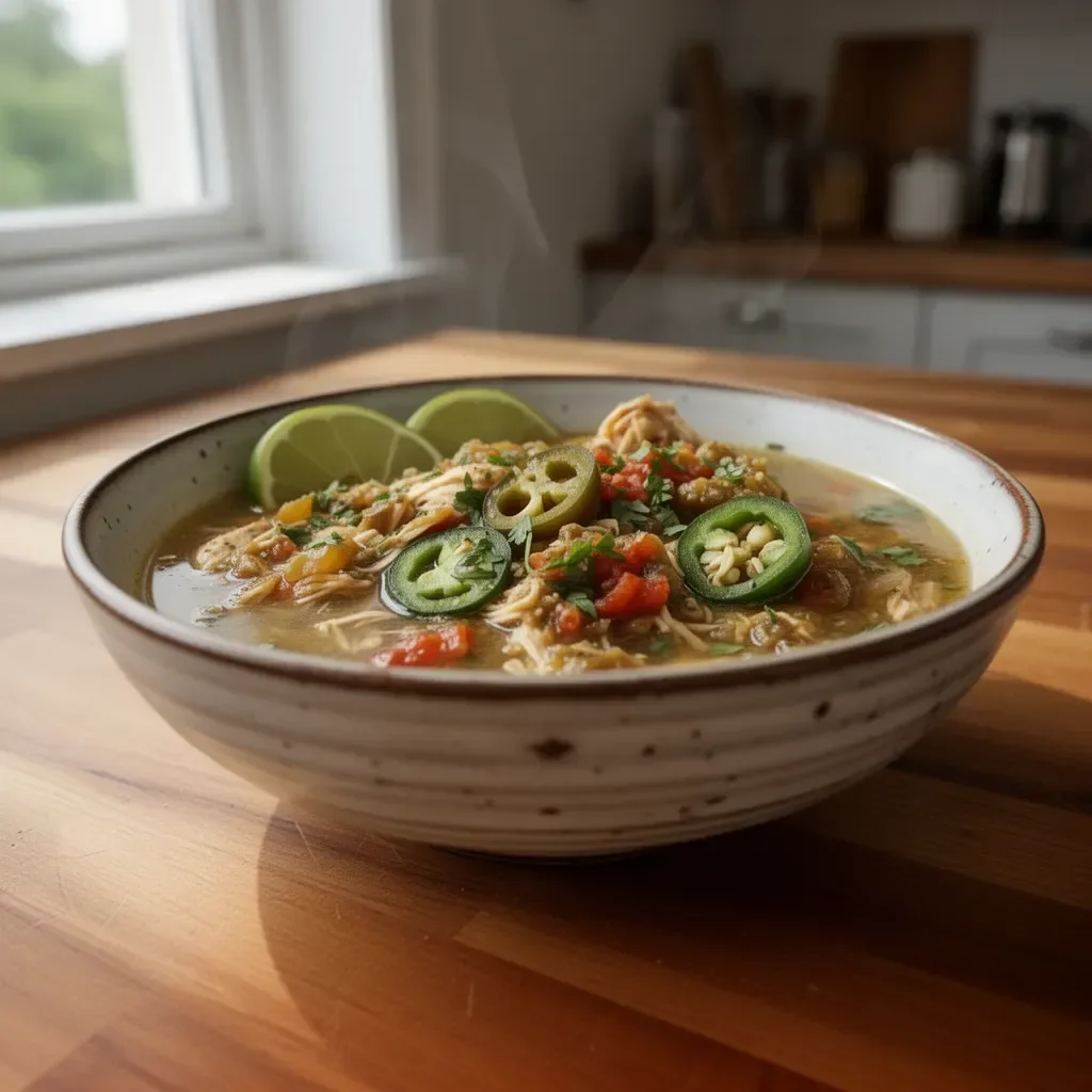 Zupa z kurczaka z zielonymi chili w misce