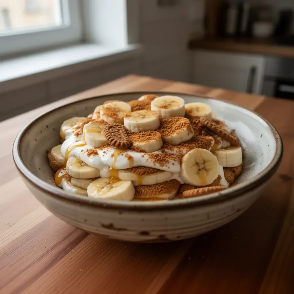 Bananowy Pudding Biscoff - deser z bananami i ciasteczkami