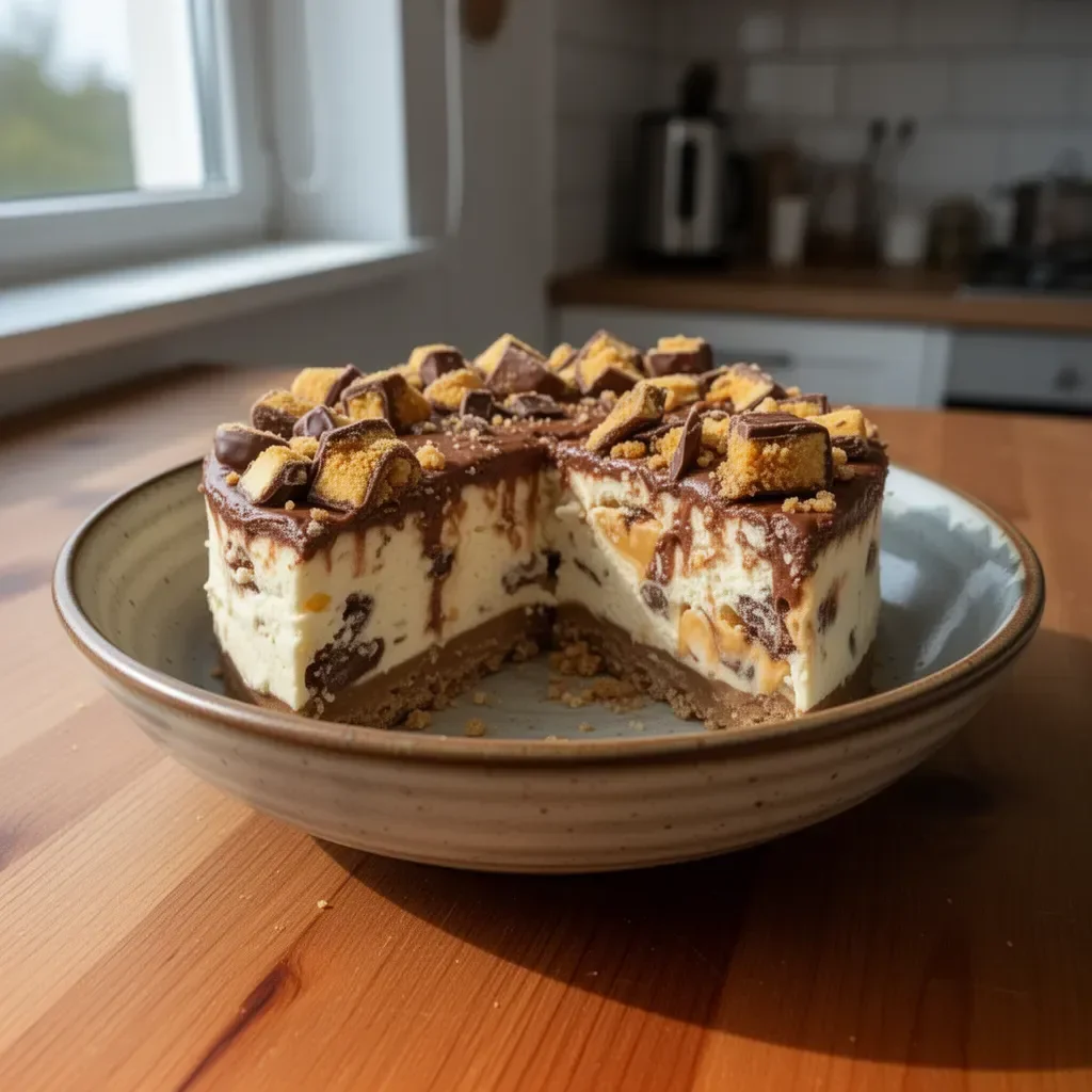 Sernik Crunchie bez pieczenia z chrupiącymi elementami