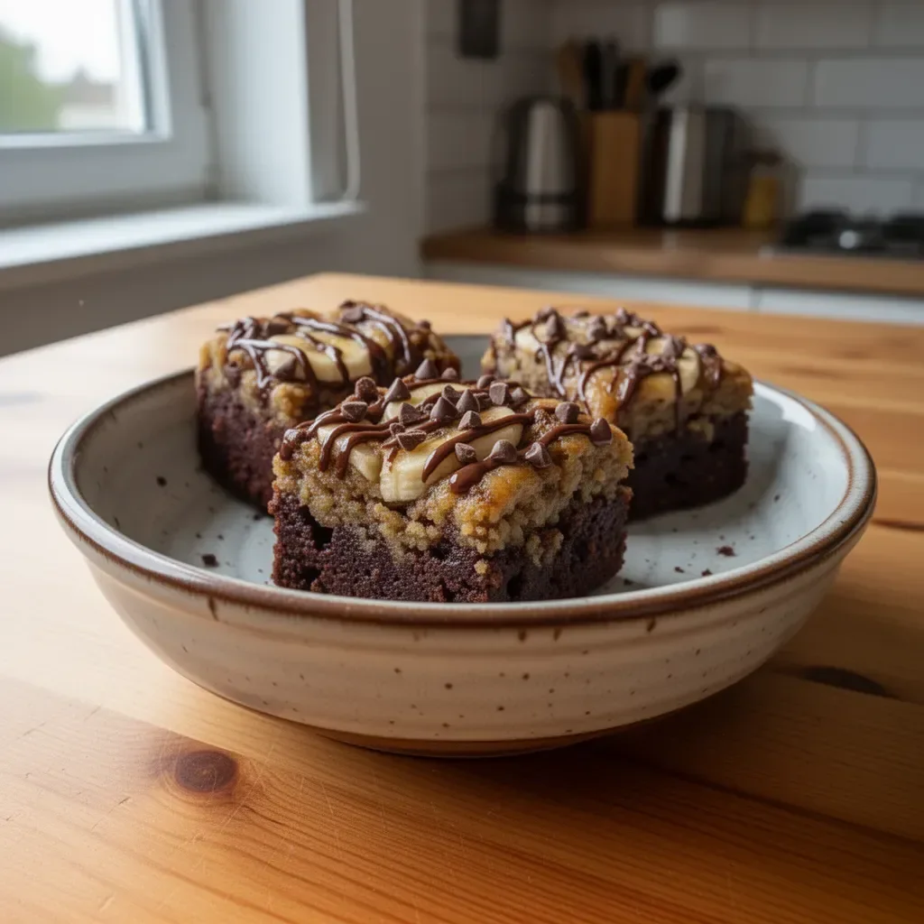 Przepis na brownie z chlebem bananowym na talerzu