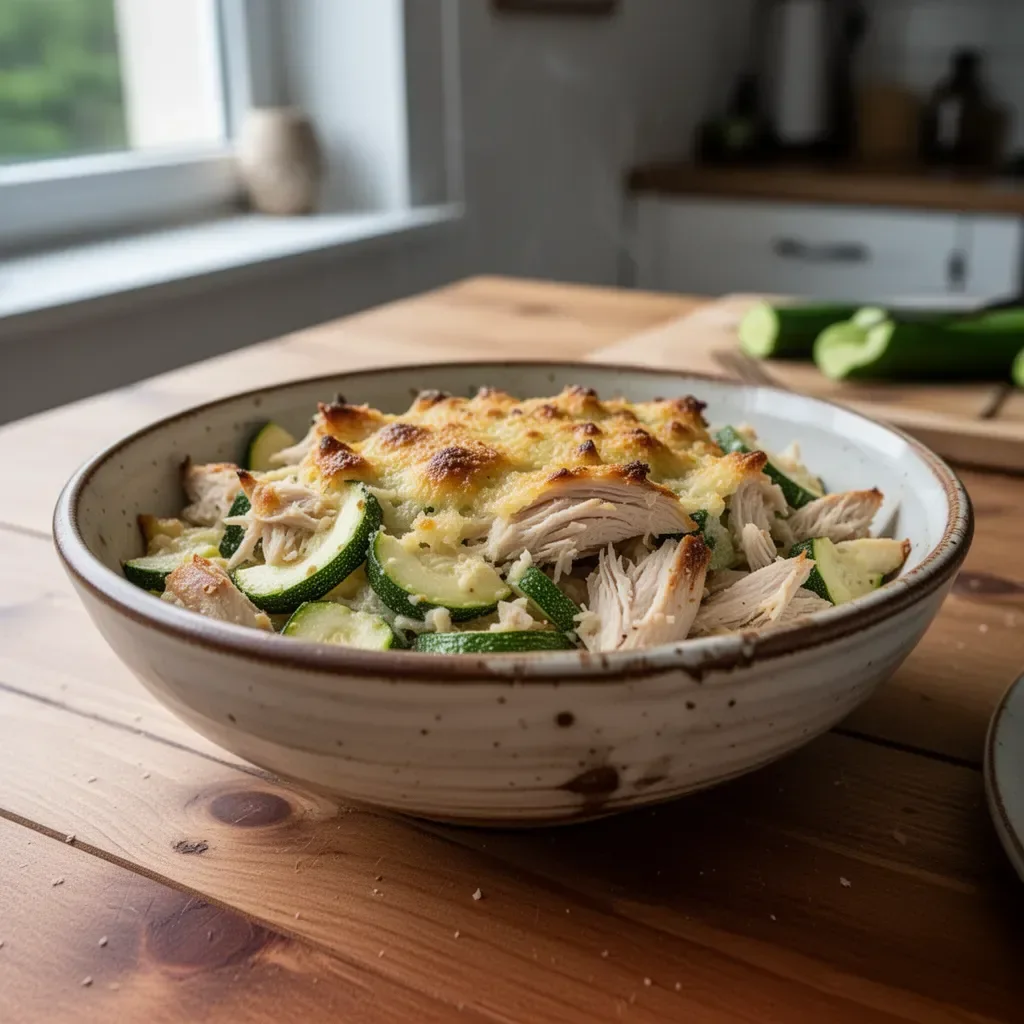 Casserole z cukinią i kurczakiem rotisserie, idealne niskowęglowodanowe danie