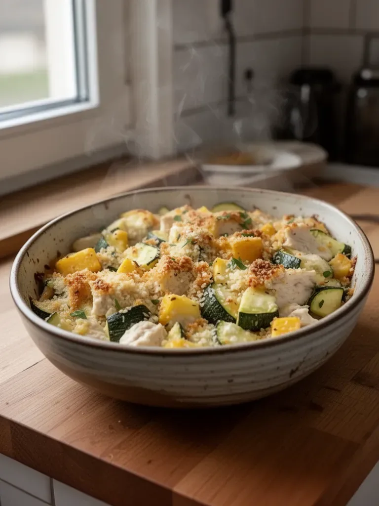 Casserole z cukinią i kurczakiem rotisserie o niskiej zawartości węglowodanów