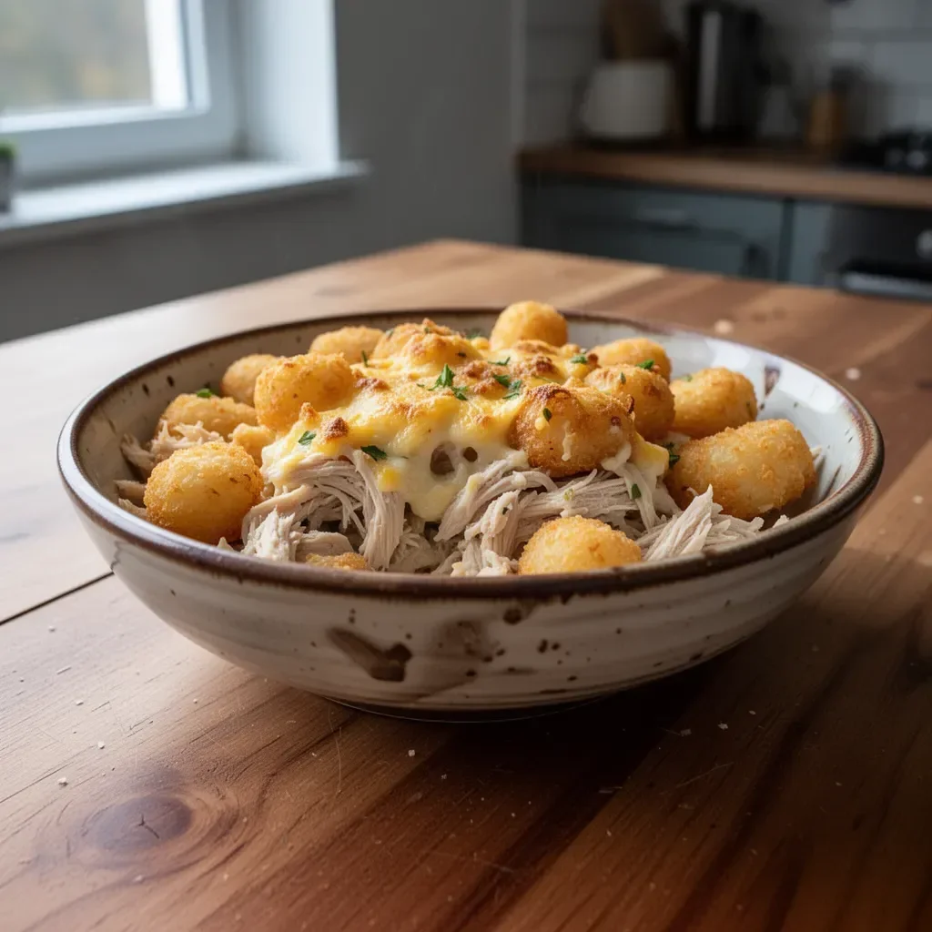 Casserole z kurczakiem i tater tots na talerzu