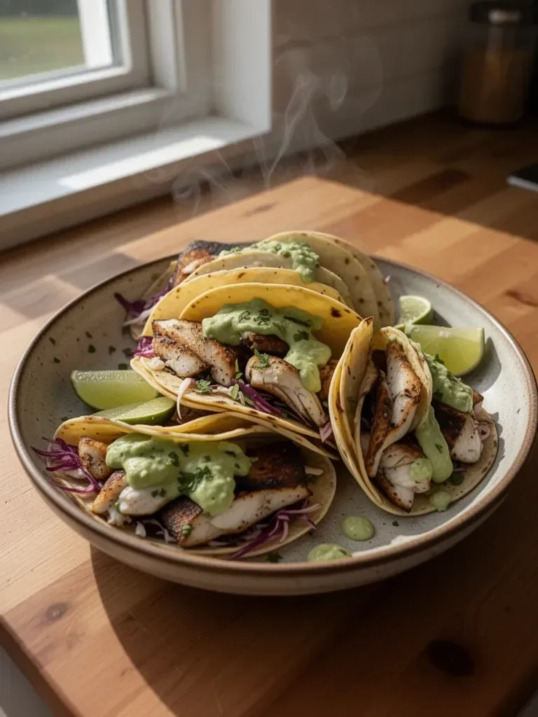 Czarnione Tacos z Rybą z Sosem Awokadowym