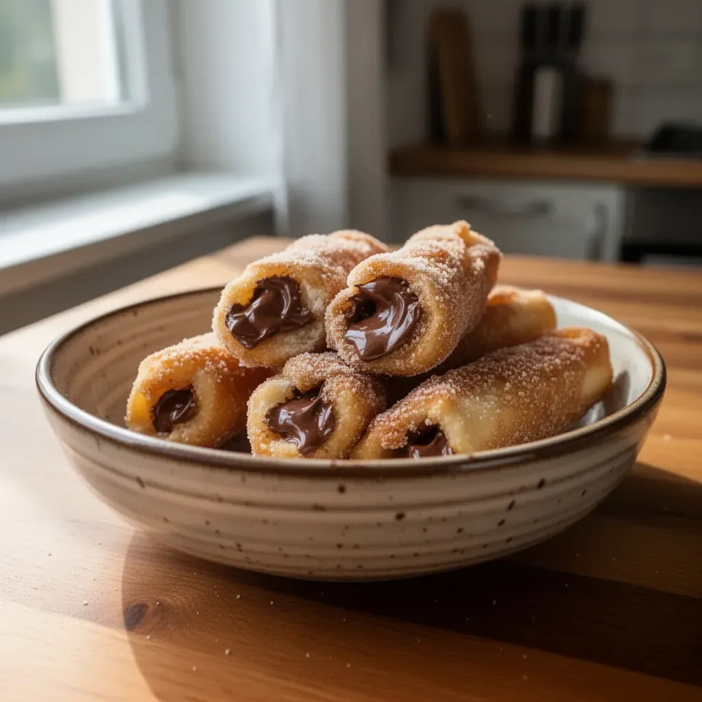 Domowe kęsy churro z Nutellą na talerzu