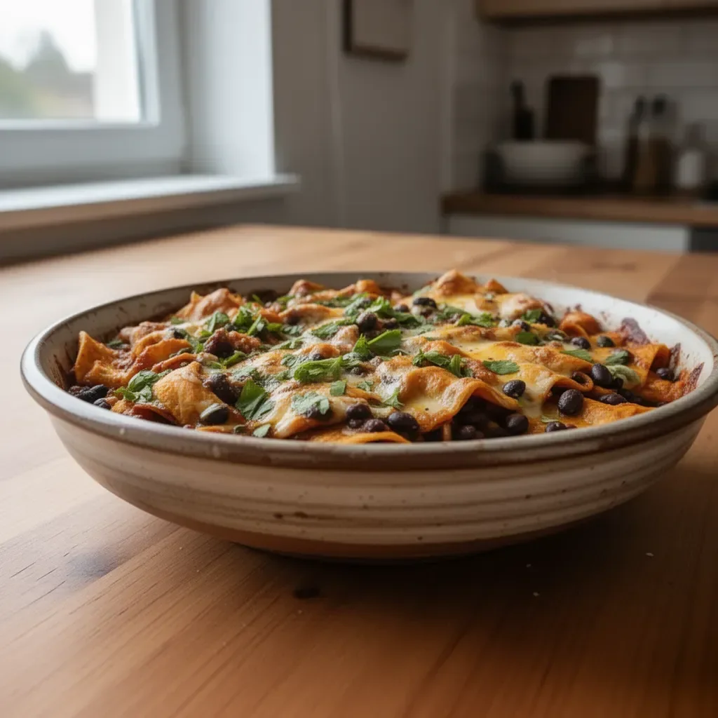 Enchilada z dyni piżmowej i czarną fasolką przygotowana w patelni