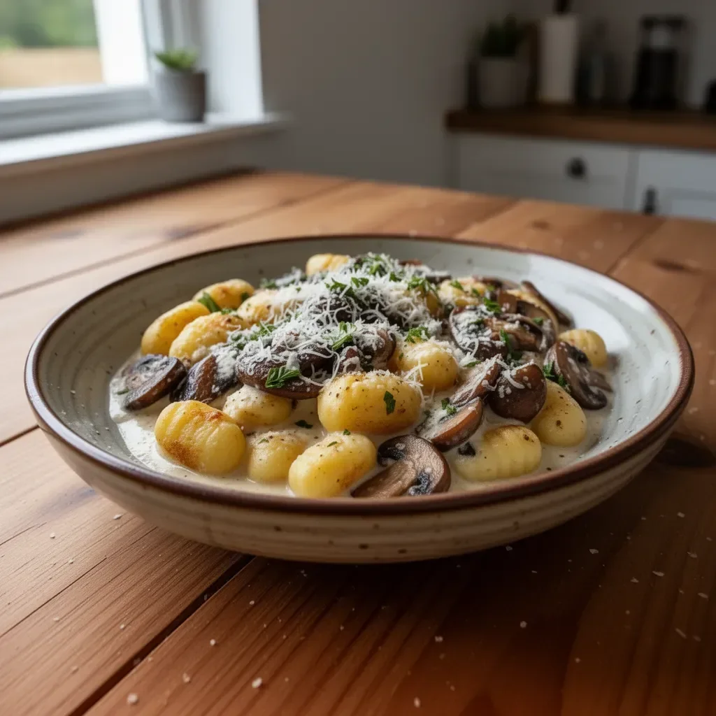 Gnocchi z grzybami w aromatycznym sosie parmezanowym