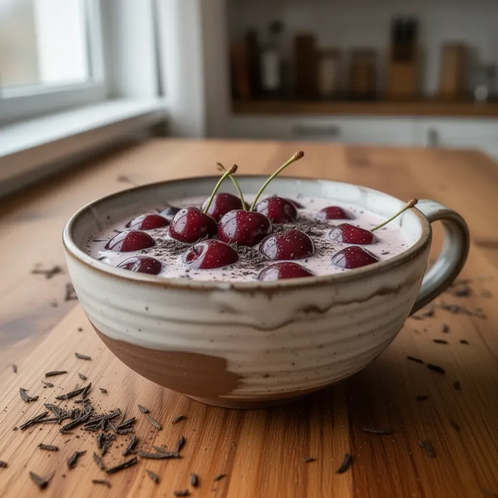 Herbata mleczna Earl Grey z wiśniami w filiżance
