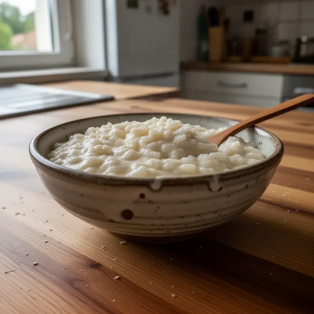 Klasyczny pudding ryżowy w szklance z owocami