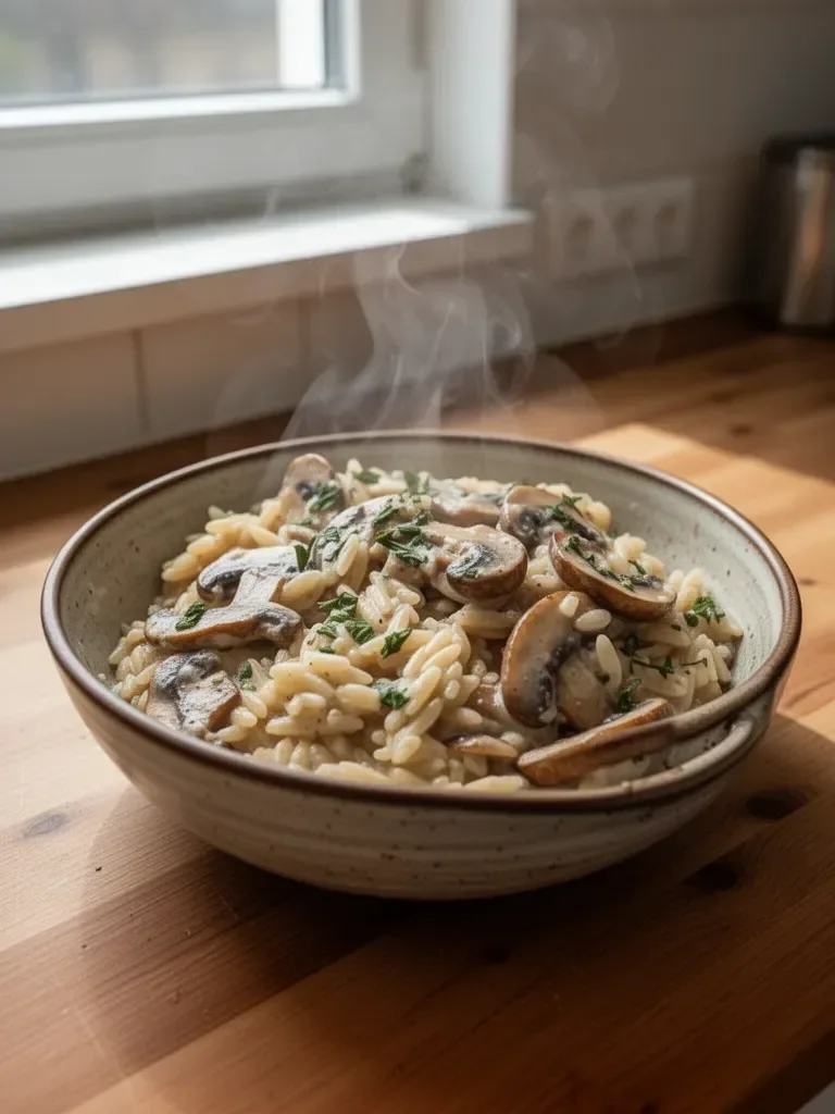 Kremowe Orzo z Grzybami