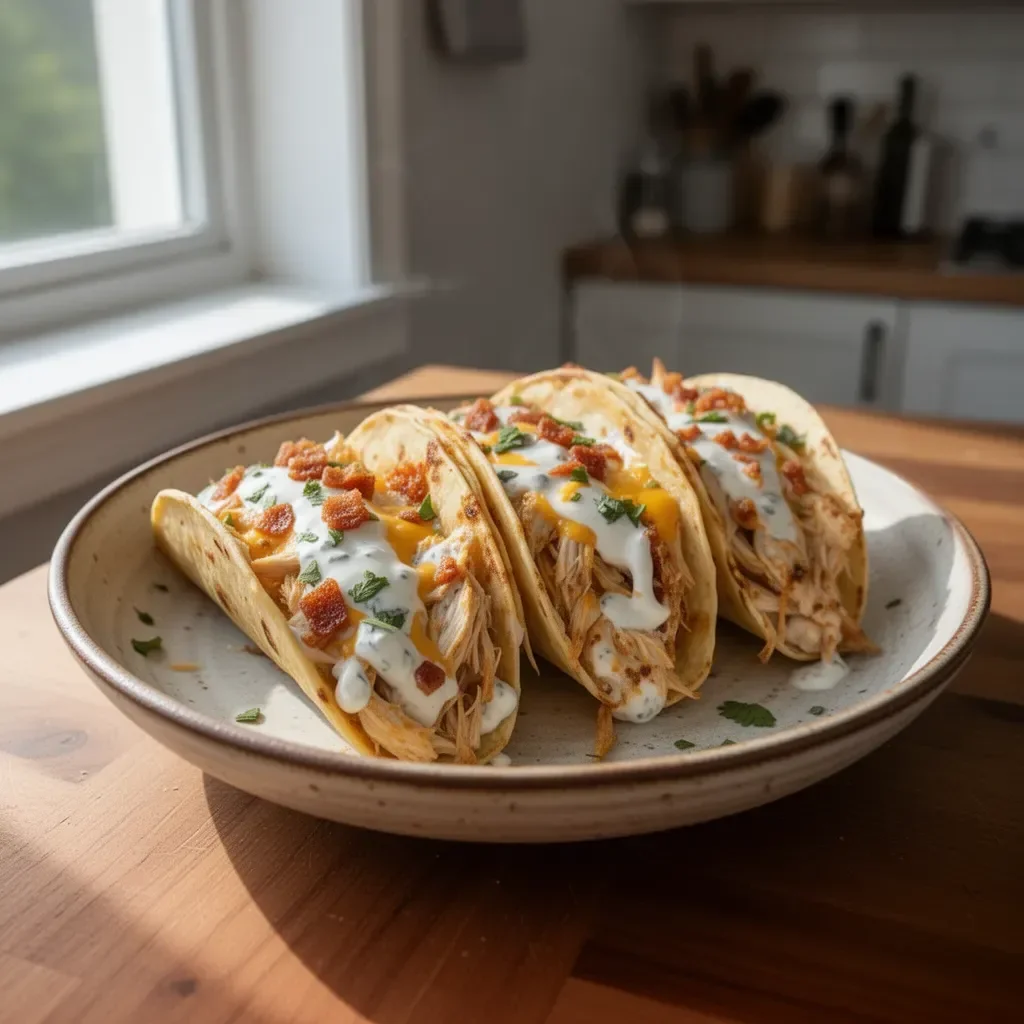Kremowe Tacos z Kurczakiem i sosem Ranch na talerzu