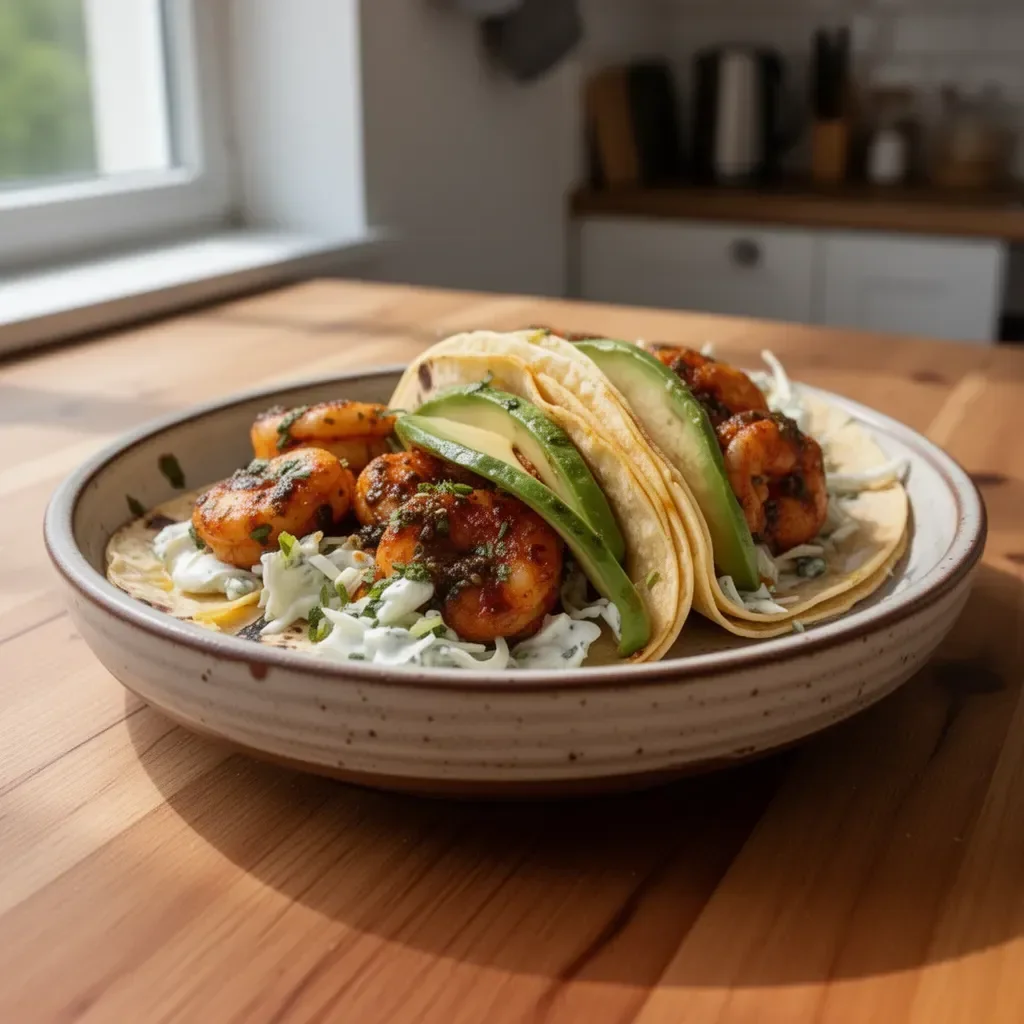 Krewetki Tacos z Kolendrą i Limonką w kremowym sosie