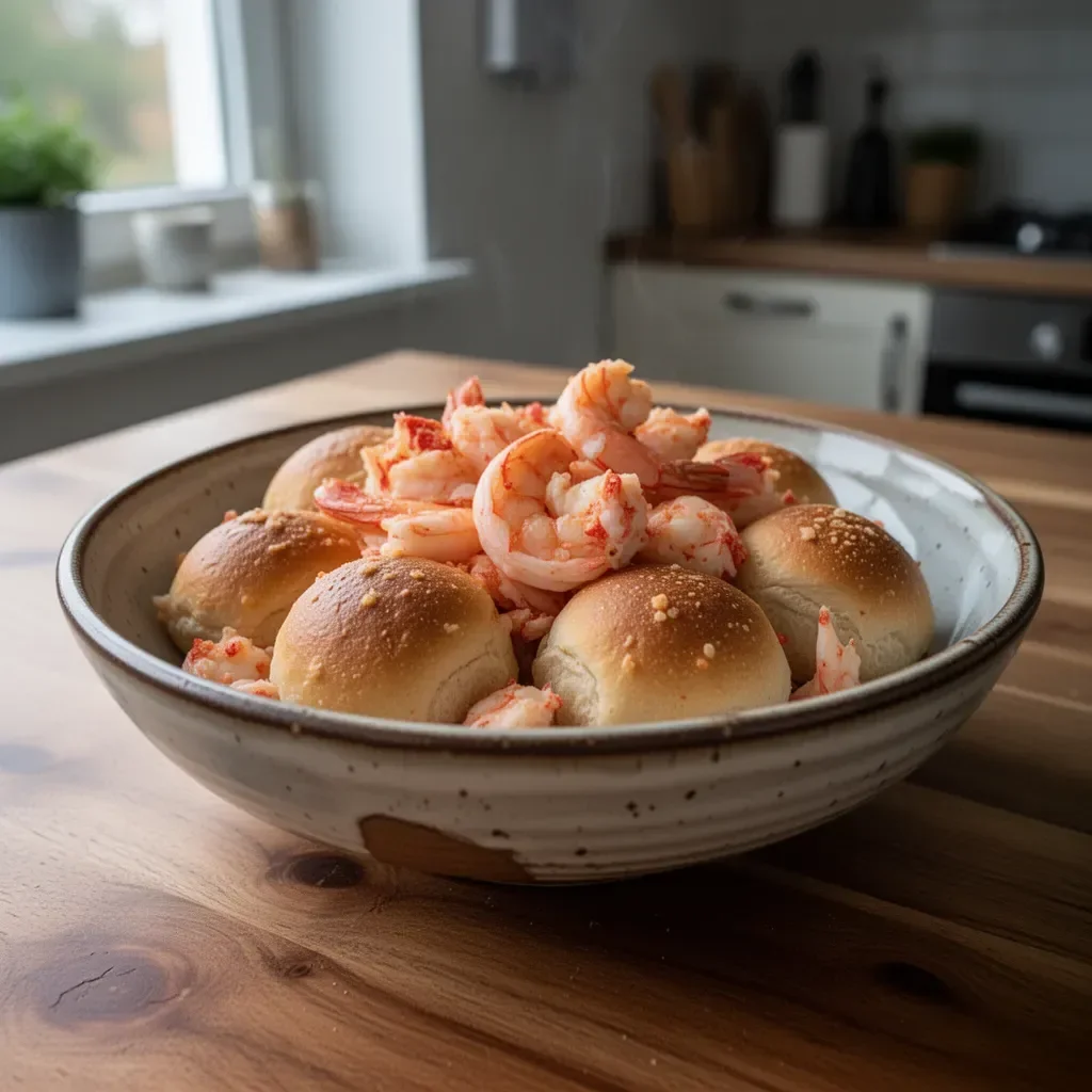 Krewetkowo-lobstrowe bułeczki na talerzu, apetycznie podane