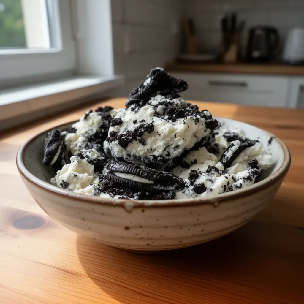 Kulki proteinowe z serkiem śmietankowym i Oreos na talerzu