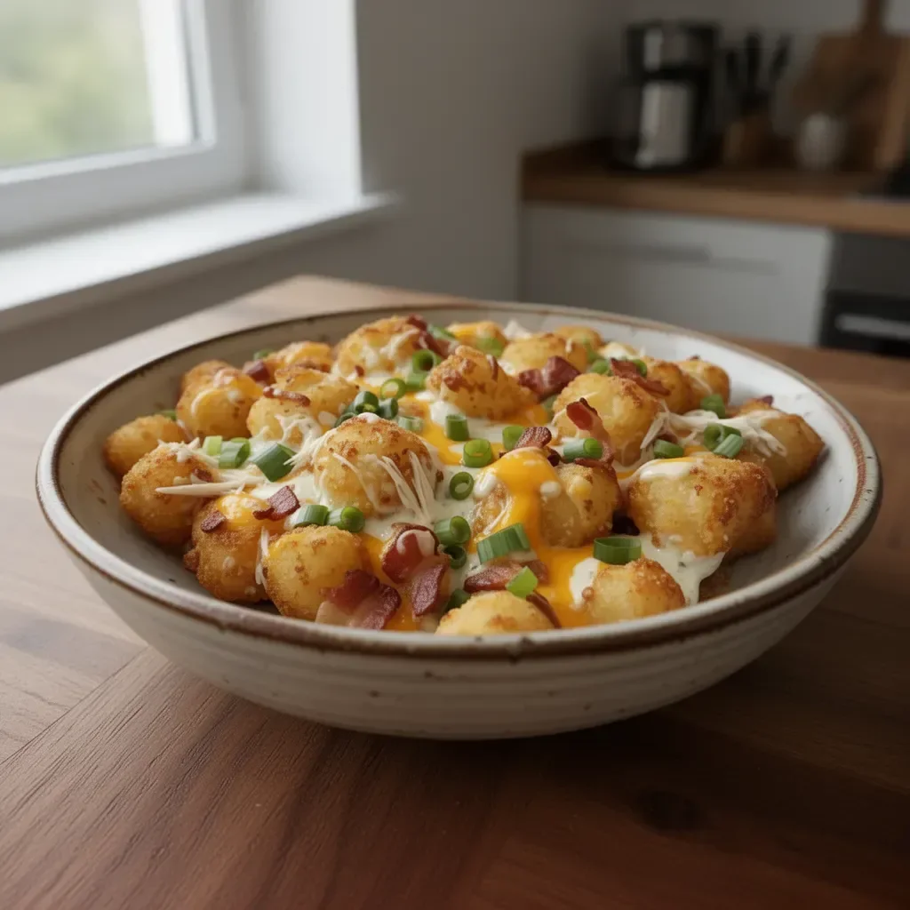 Kurczak z bekonem podany z zapiekanką ranchową i tater tots
