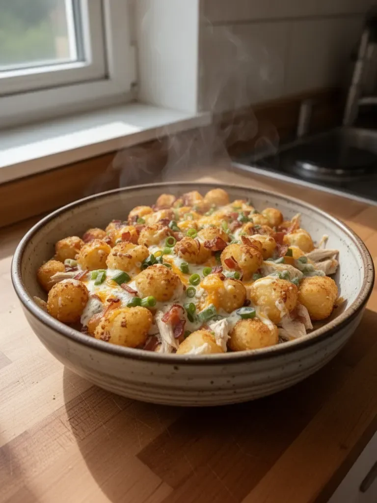 Kurczak z bekonem i zapiekanka ranchowa z tater tots