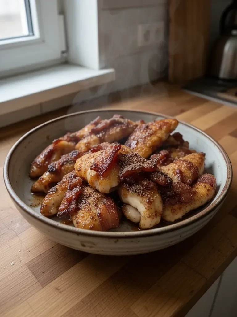 Łatwe domowe tendersy z kurczaka z boczkiem i cukrem brązowym