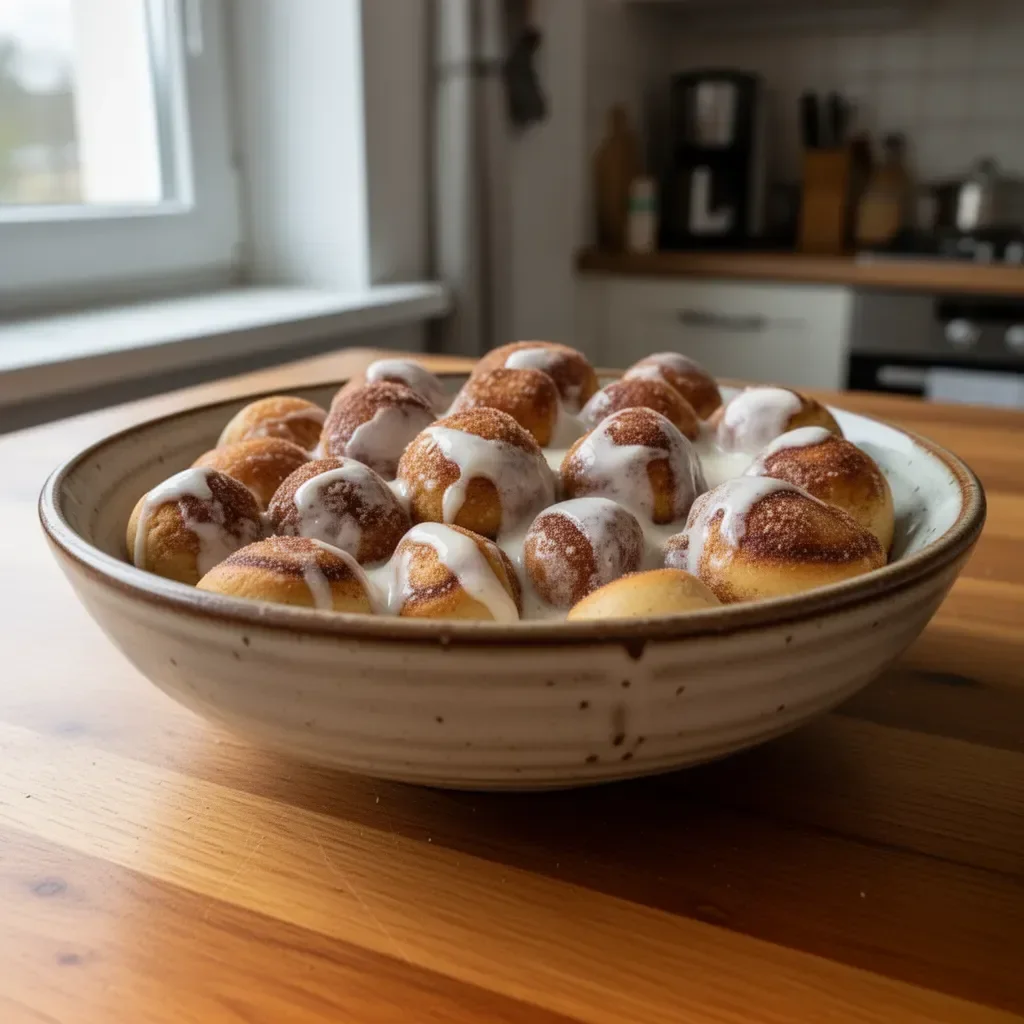 Mini Cynamonowe Kuleczki na talerzu, idealne do słodkiego podjadania