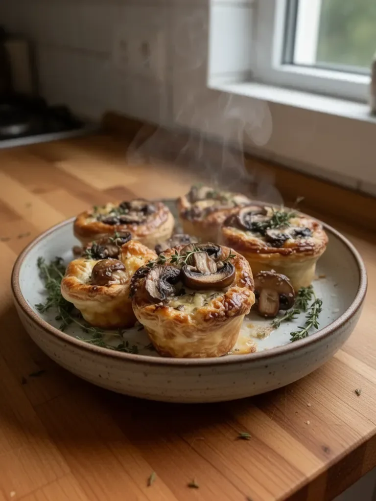 Mini naleśniki z grzybami i serem Gruyère z tymiankiem