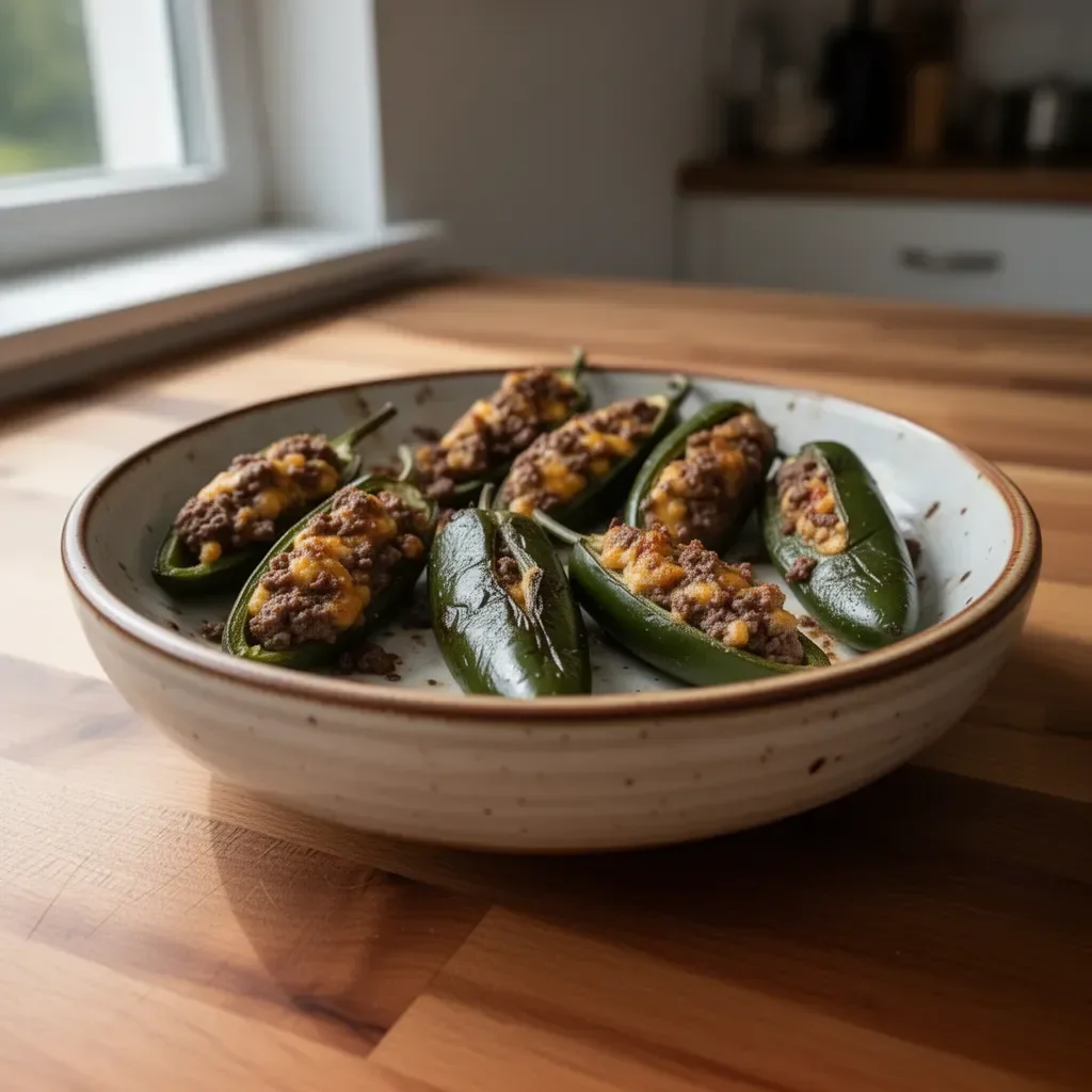 Nadziewane papryczki jalapeño z mielonym dzikiem na talerzu