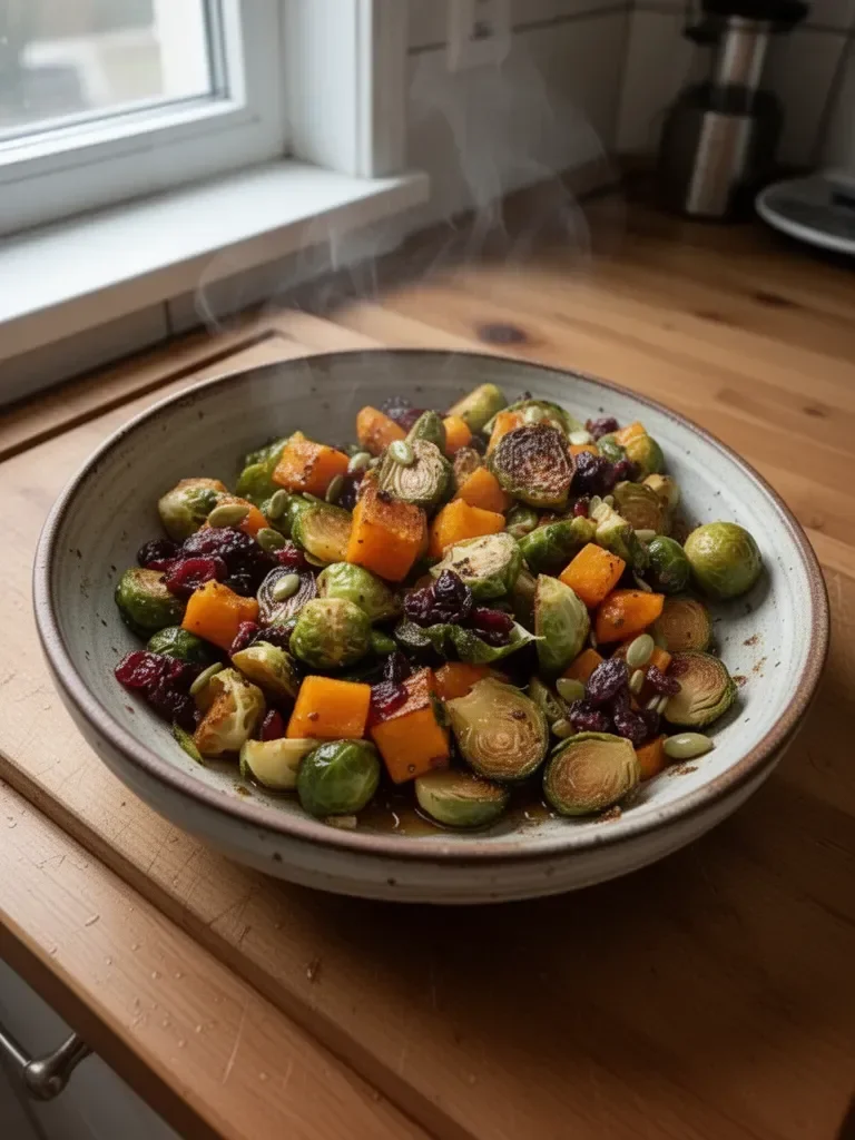 Pieczenna dynia piżmowa z brukselką w syropie klonowym