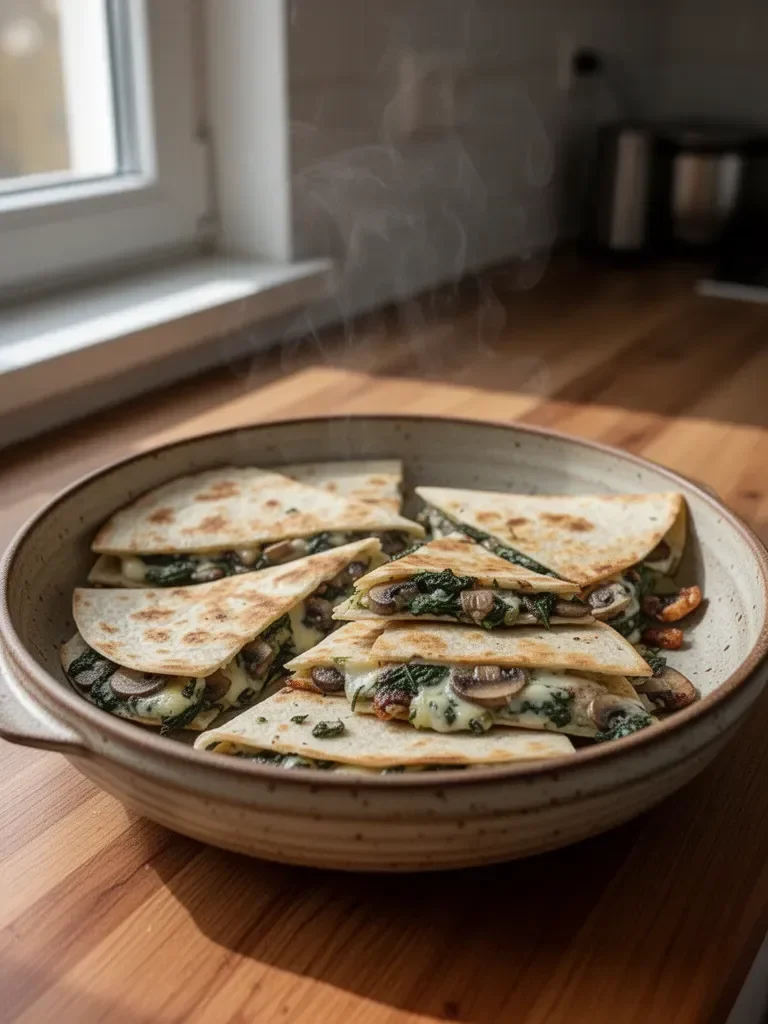Pieczone quesadille ze szpinakiem i grzybami