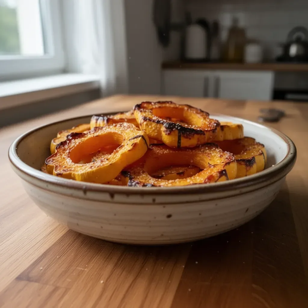 Przepis na smakowitą pieczoną dynię delicata na talerzu