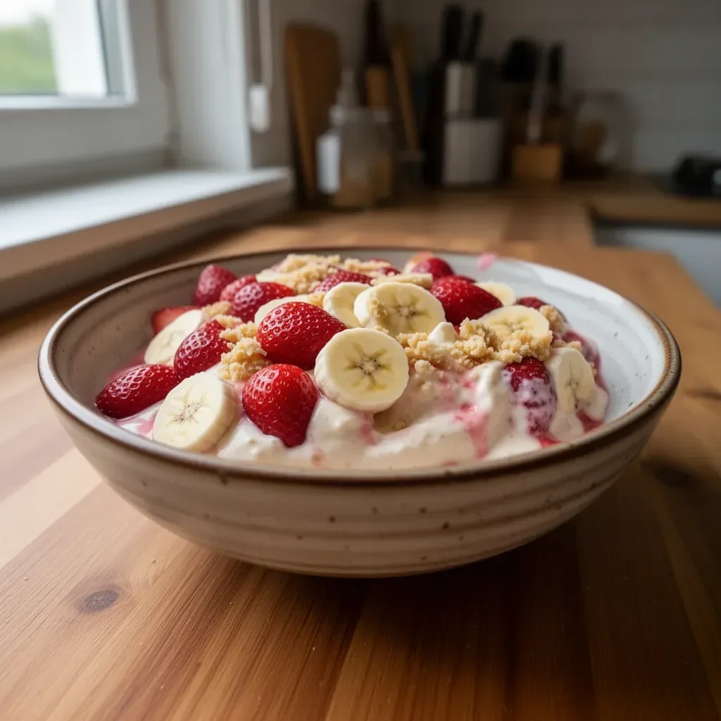 Pudding z truskawek i bananów - kolorowy deser owocowy