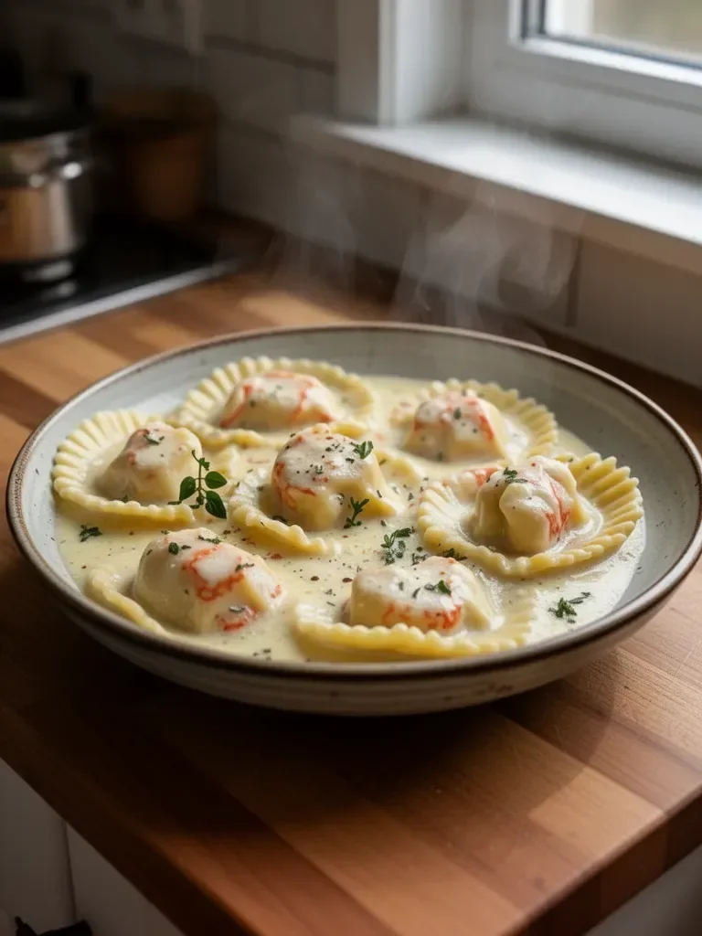 Ravioli z homarem w sosie masłowym cytrynowym