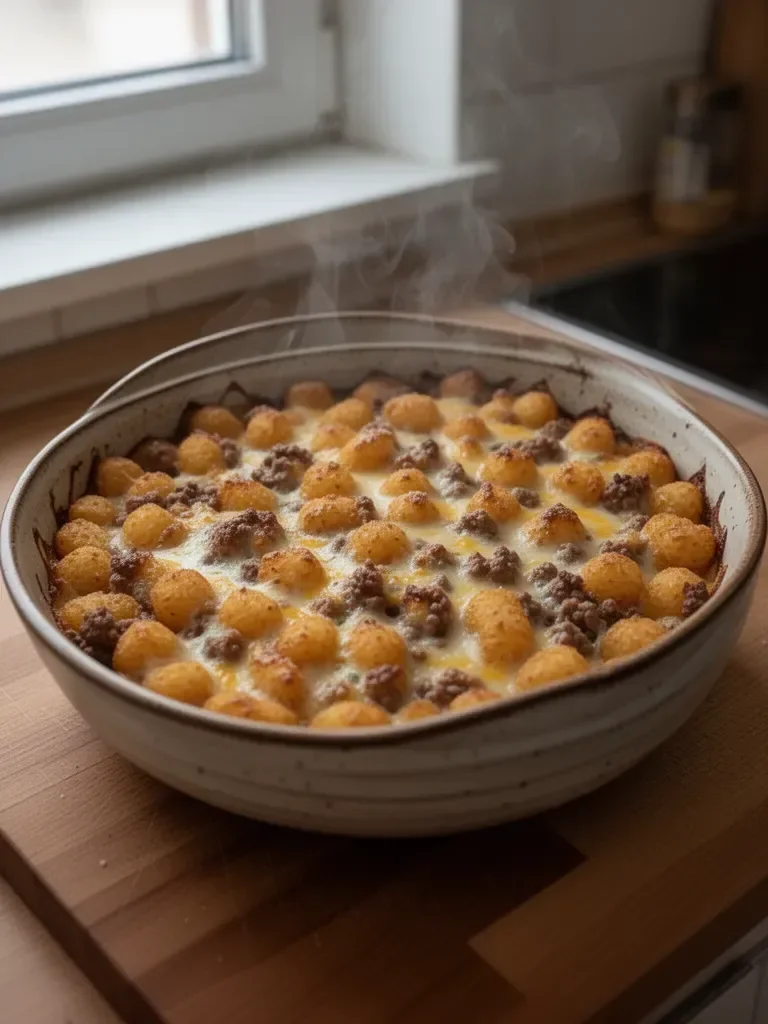 Słona zapiekanka z mielonej sarny i tater tots