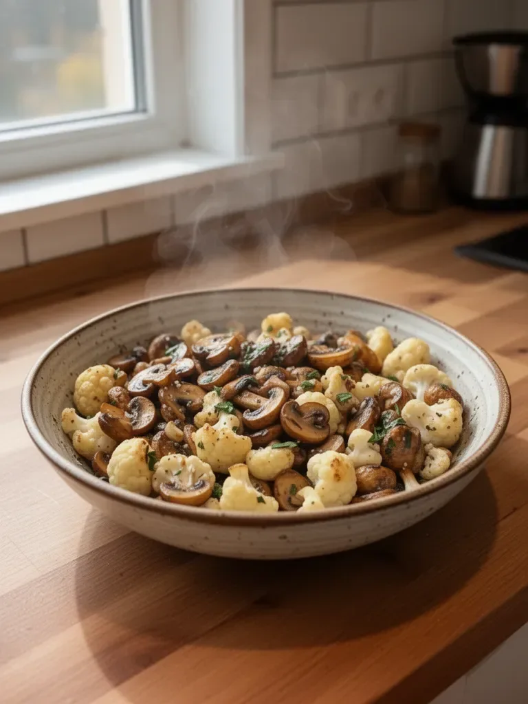 Smażona Cauliflower z Grzybami i Czosnkiem