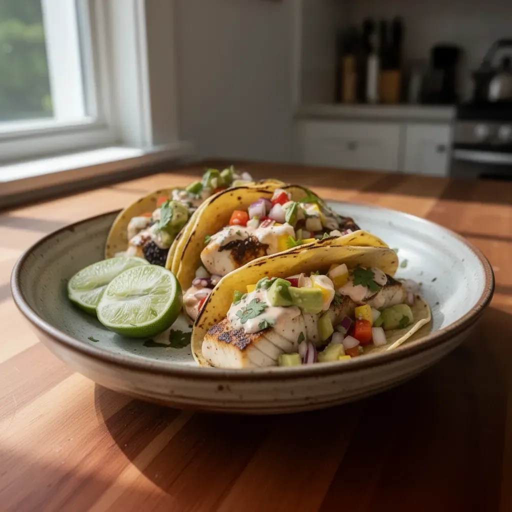 Pyszne tacos z Mahi Mahi podane z dodatkami.