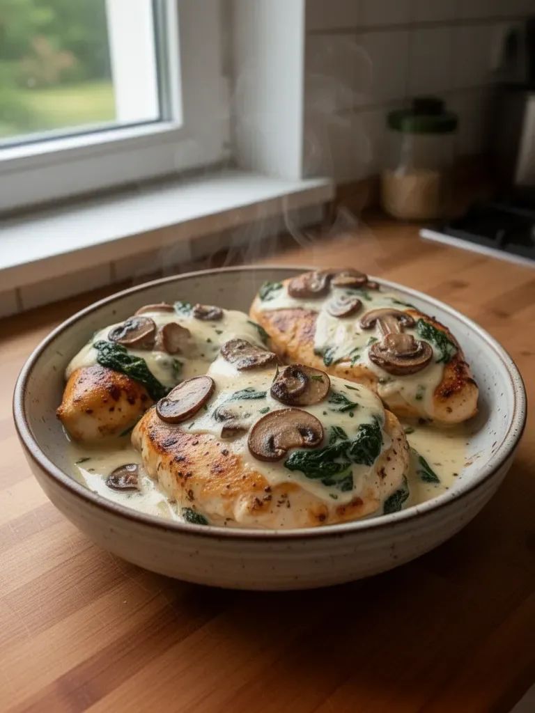 Zapiekanka z kurczaka, szpinaku i grzybów