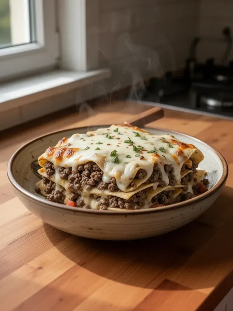 Zapiekanka z mielonego sarny z zielonymi enchiladami